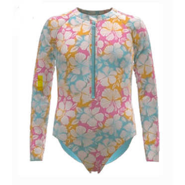 Wonder Nation Girls Printed Zip Rash Guard One-Piece Swimsuit with UPF50+, Sizes 4-18 & Plus