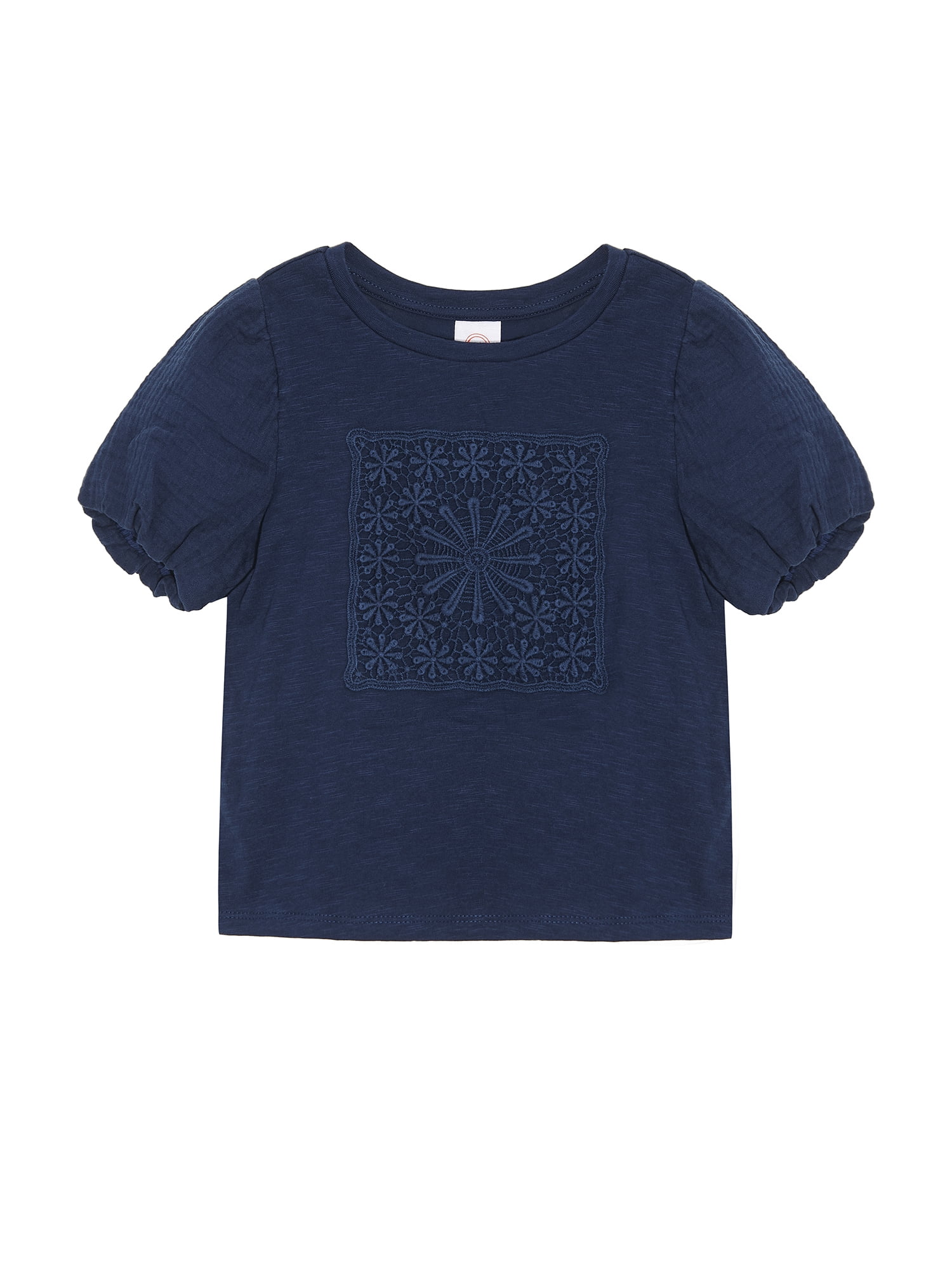 Wonder Nation Girls' Puff Sleeve Crochet Applique Top, Sizes 4-18 & Plus