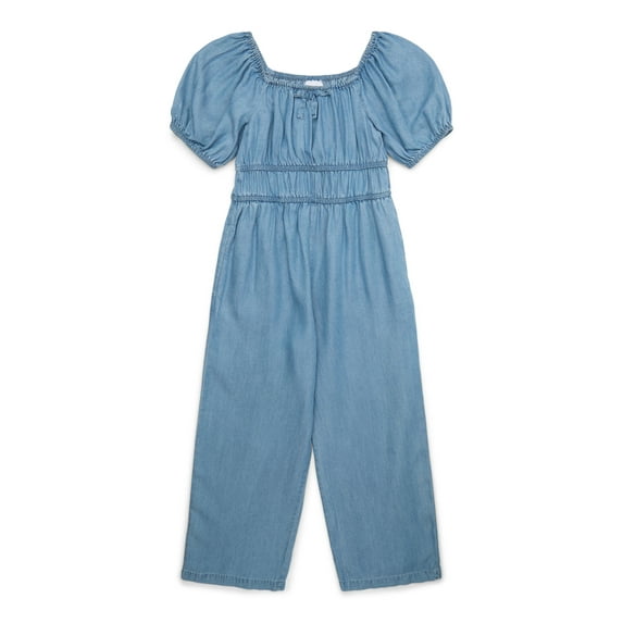 Wonder Nation Girls Puff Sleeve Jumpsuit, Sizes 4-18 & Plus