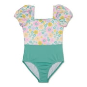 Wonder Nation Girls Puff Sleeve Swimsuit, 1-Piece, Sizes 4-18 & Plus