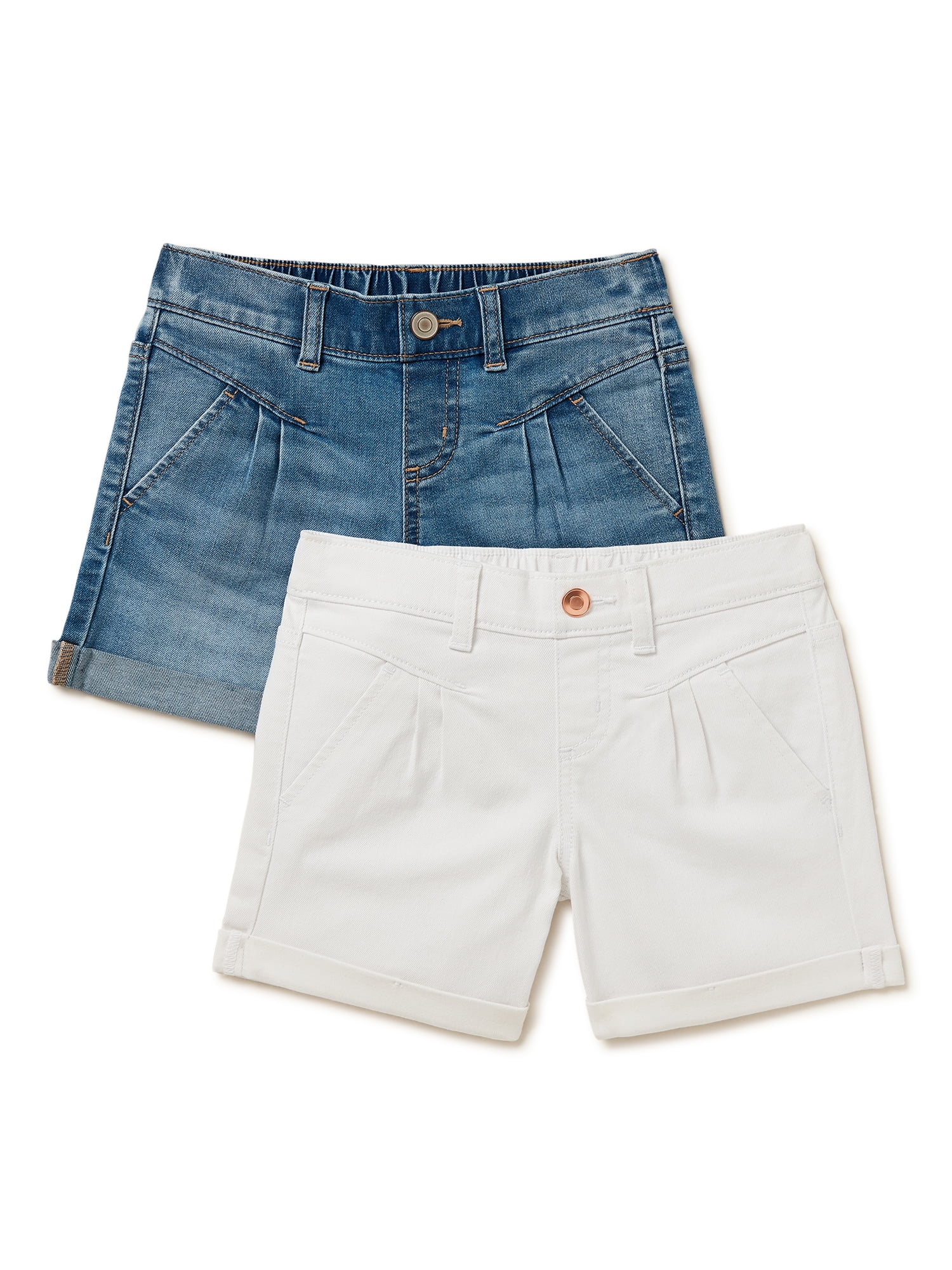 Wonder Nation Girls Pull On Pleated Denim Shorts 2 Pack Sizes 4