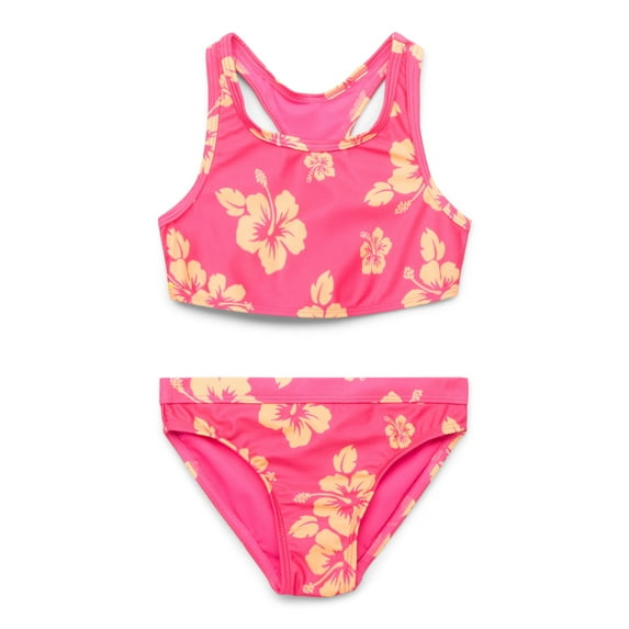 Wonder Nation Girls Racerback Bikini Swimsuit Set with UPF50+, 2-Piece