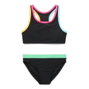 Wonder Nation Girls Racerback Bikini Swimsuit Set with UPF50+, 2-Piece