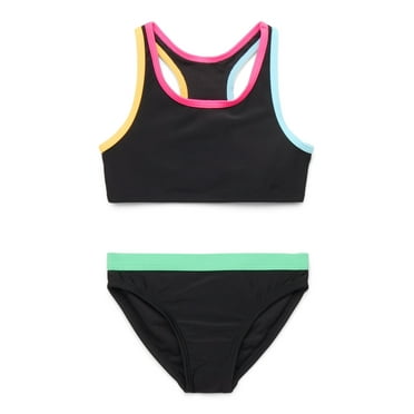 Wonder Nation Girls Racerback Bikini Swimsuit Set with UPF50+, 2-Piece
