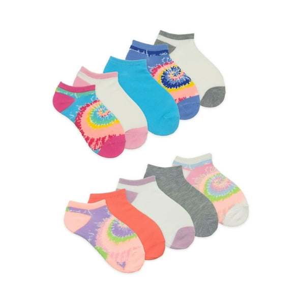 Girls Rainbow Tie-Dye No-Show Socks, 10-Pack, Sizes S-L