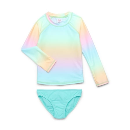 Wonder Nation Girls Rash Guard and Bottoms Swimsuit Set with UPF 50+, 2-Piece, Sizes 4-18 & Plus