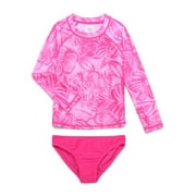 Wonder Nation Girls Rash Guard and Bottoms Swimsuit Set with UPF 50+, 2-Piece, Sizes 4-18 & Plus