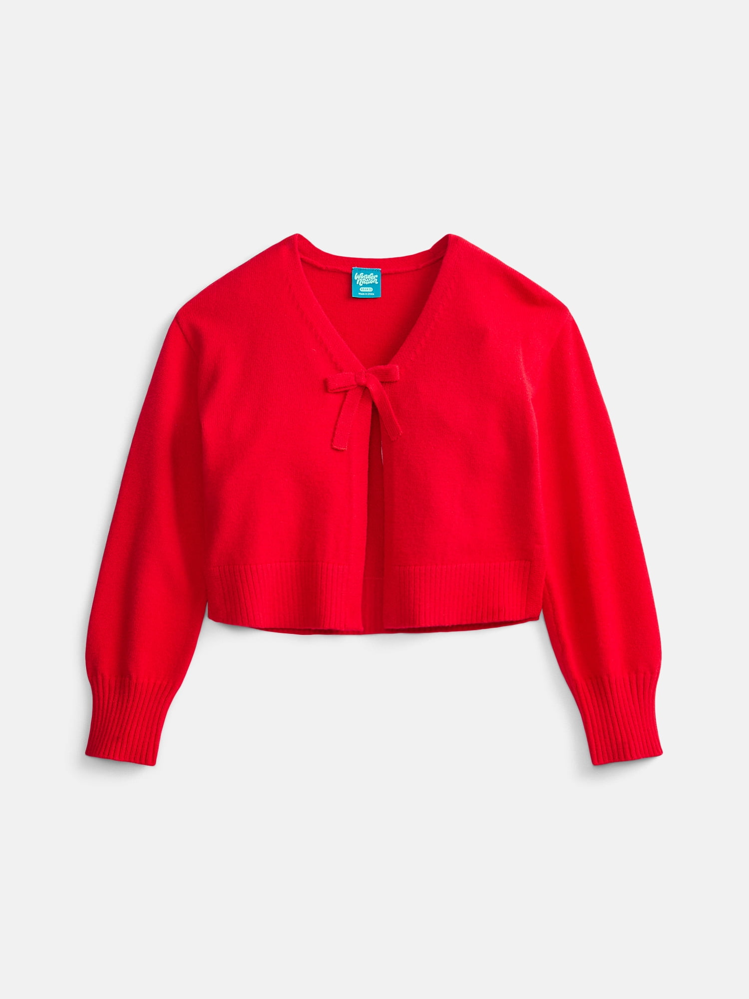 Wonder Nation Girls' Bow Front Cardigan Sweater, Sizes 4-18