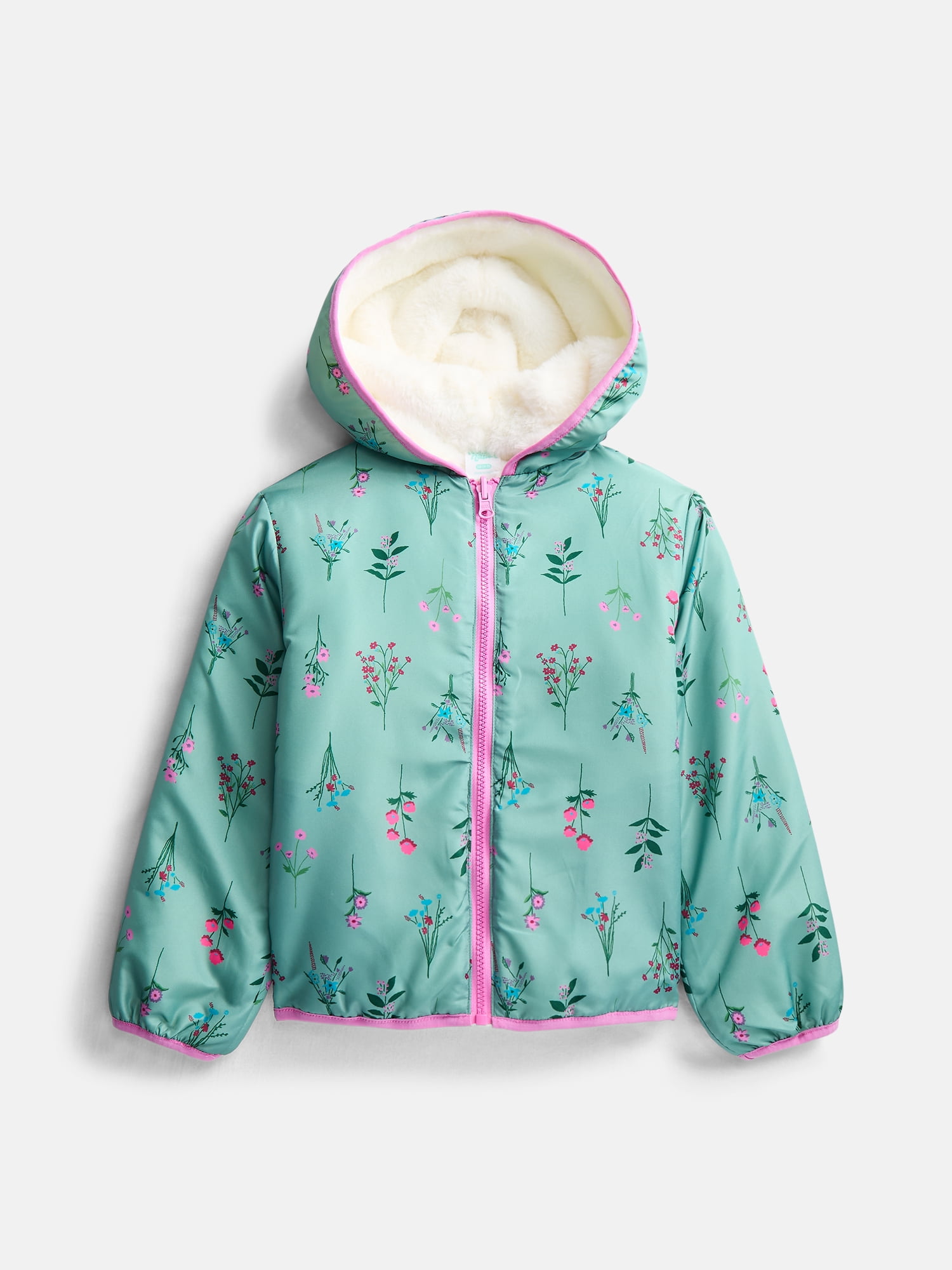 Wonder Nation Girls Reversible Faux Fur Hooded Jacket, Sizes 4-18 & Plus