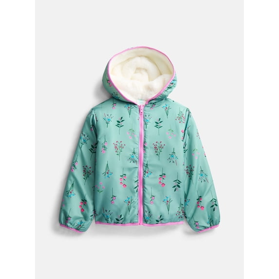 Wonder Nation Girls Reversible Faux Fur Hooded Jacket, Sizes 4-18 & Plus