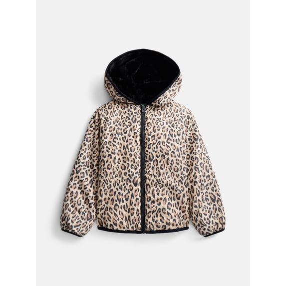 Wonder Nation Girls Reversible Faux Fur Hooded Jacket, Sizes 4-18 & Plus