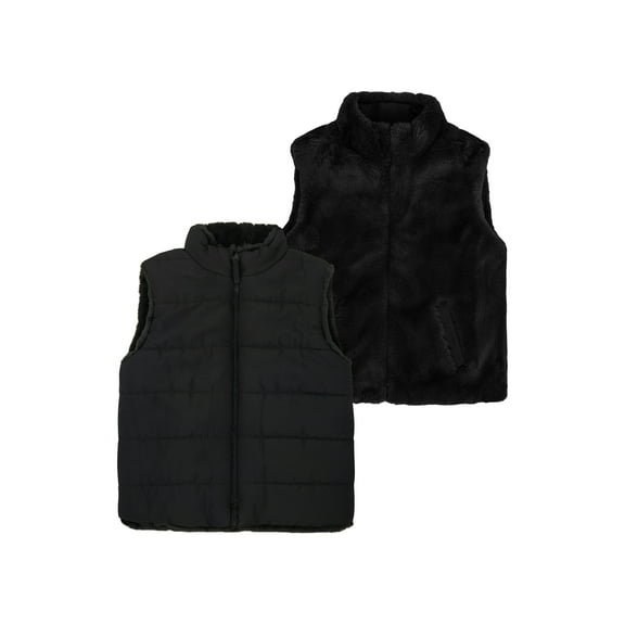 Wonder Nation Girls Reversible Faux Fur Puffer Vest, Sizes 4-18
