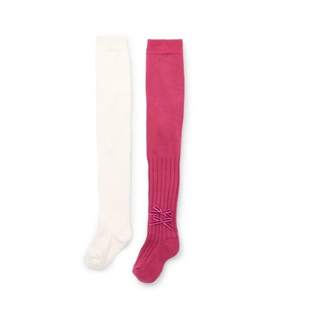 Wonder Nation Girls Rib and Bow Tights, 2-Pack, 6M-5T