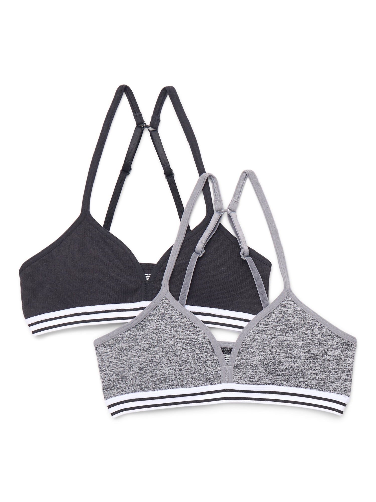 Wonder Nation Girls Ribbed Bralette with Removable Pads, 2-Pack, Sizes XS-XXL