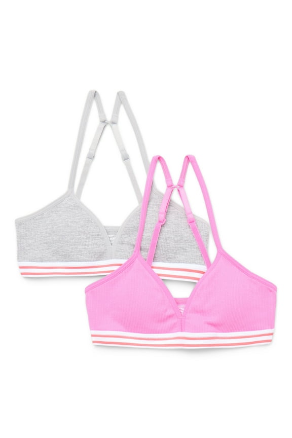 Girls Ribbed Bralette with Removable Pads, 2-Pack, Sizes XS-XXL