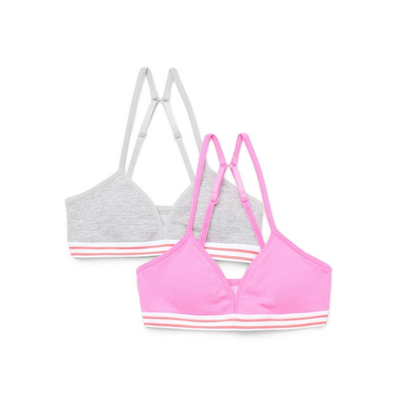 Wonder Nation Girls Ribbed Bralette with Removable Pads, 2-Pack, Sizes XS-XXL