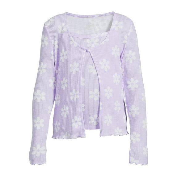 Wonder Nation Girls Ribbed Cardigan and Cami Top Set, 2-Piece, Sizes 4-18 & Plus