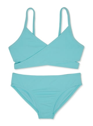 ALSLIAO Womens Color Block Ribbed Knit Bikini Set Contrast Trim 2 Piece  Swimsuits Blue S
