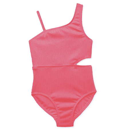 Wonder Nation Girls Ribbed Cut Out One-Piece Swimsuit, Sizes 4-18 & Plus