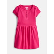 Wonder Nation Girls' Ribbed Henley Dress with Short Sleeves, Sizes 4-18