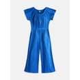 thumbnail image 1 of Wonder Nation Girls Ribbed Knit Wide Leg Jumpsuit with Short Sleeves, Sizes 4-18, 1 of 3