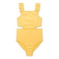 thumbnail image 1 of Wonder Nation Girls Ribbed Ruffle Cut Out One Piece Swimsuit with UPF 50+, Sizes 4-18 & Plus, 1 of 3