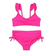 Wonder Nation Girls Ribbed Ruffle Strap Bikini Swimsuit with UPF 50, Sizes 4-18 & Plus
