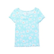 Wonder Nation Girls Ribbed Top with Short Sleeves, Sizes 4-16 & Plus
