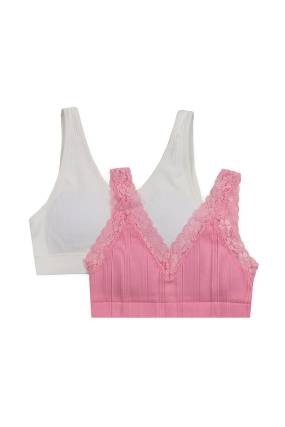 Girls Ribbed V-Neck Bra, 2-Pack, Sizes (XS-XL)