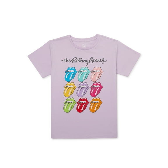 Wonder Nation Girls Rolling Stones Short Sleeve Graphic T-Shirt, Sizes 4-18