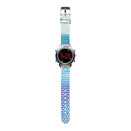 Wonder Nation Girls Round LED Dial Kids Digital Watch, Iridescent