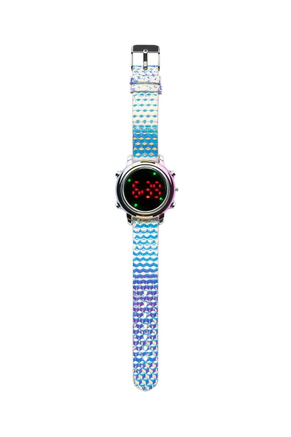 Girls Round LED Dial Kids Digital Watch, Iridescent