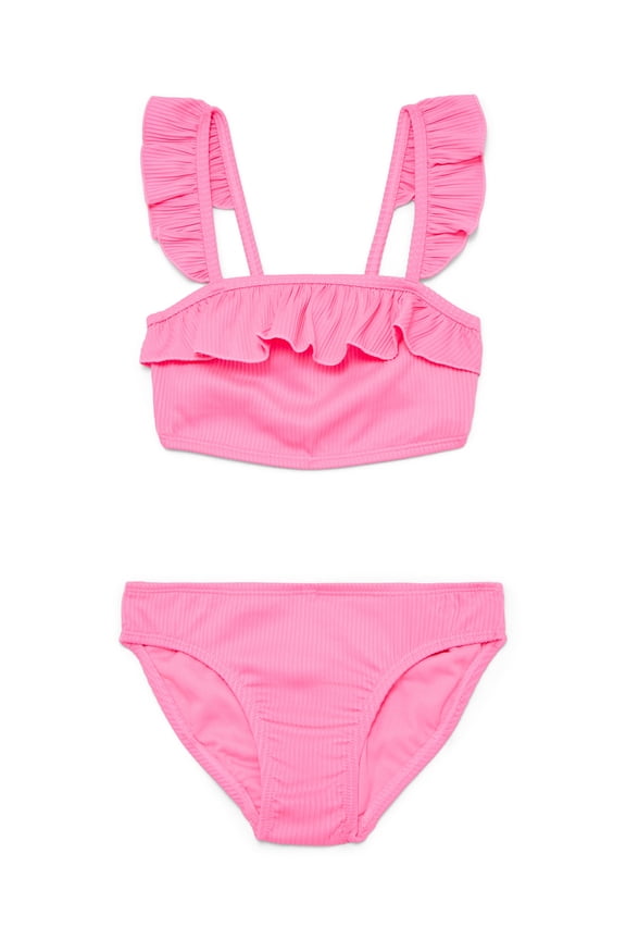 Girls Ruffle Bikini Top and Scoop Bottoms Swim Set with UPF 50, 2-Piece, Sizes 4-18