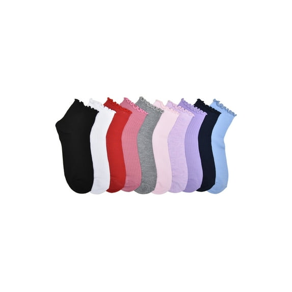 Wonder Nation Girls Ruffle Edge Ankle Socks, 10-pack, Size Medium (Shoe Size 10.5-4)