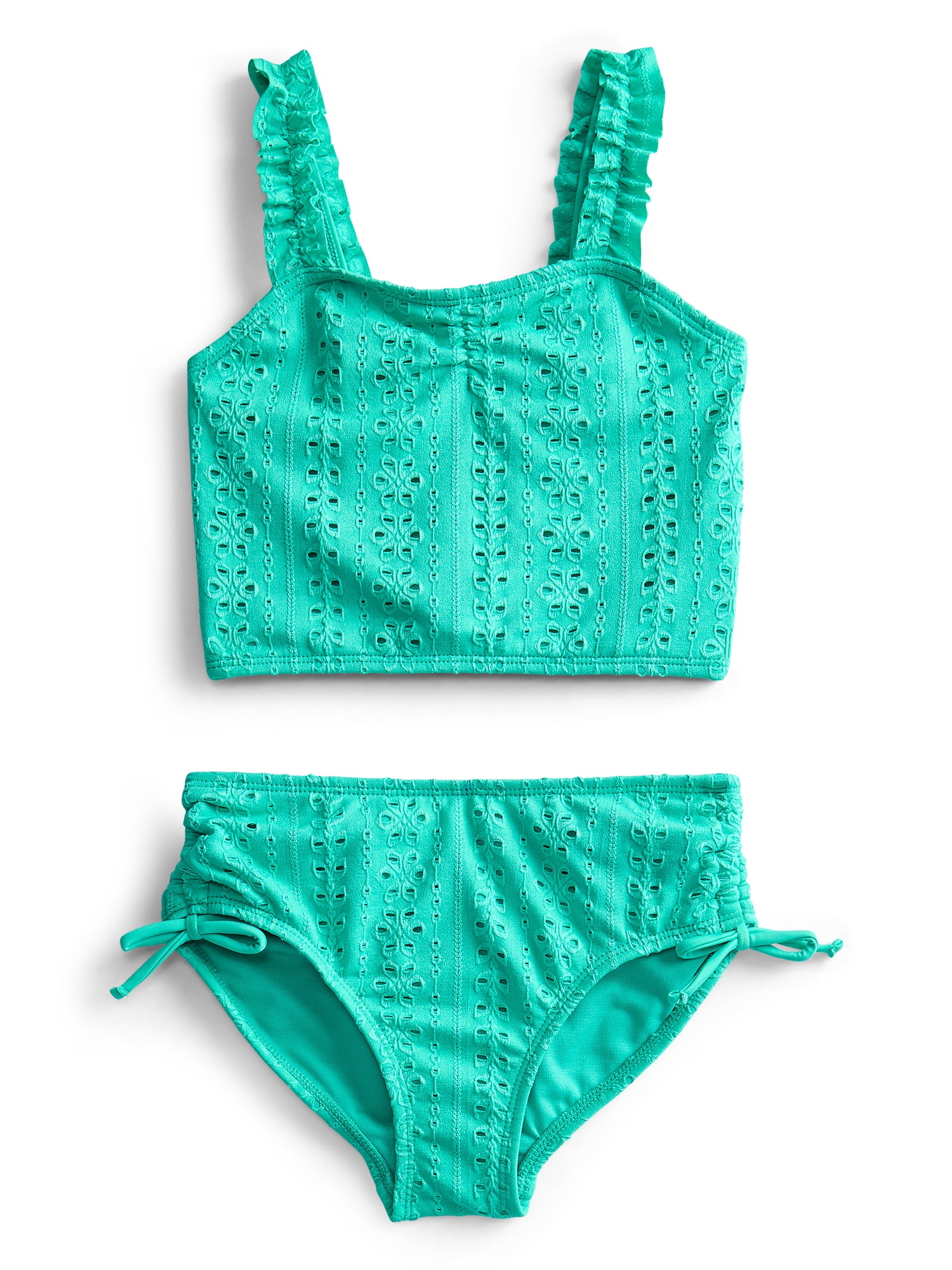 Wonder Nation Girls Ruffle Eyelet Tankini Swimsuit, 2-Piece, Sizes 4-18