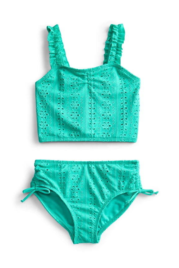 Girls Ruffle Eyelet Tankini Swimsuit, 2-Piece, Sizes 4-18