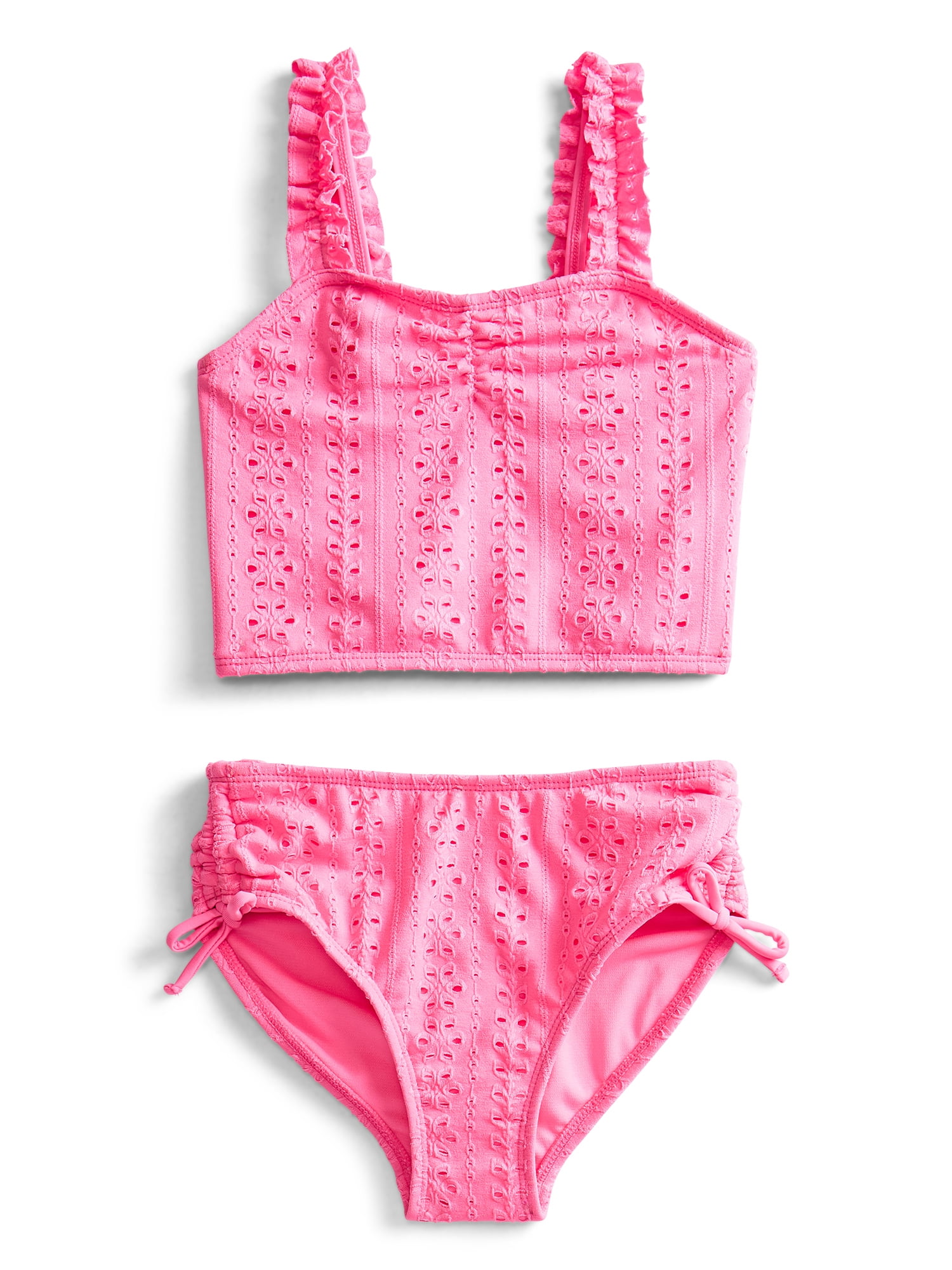 Wonder Nation Girls Ruffle Eyelet Tankini Swimsuit, 2-Piece, Sizes 4-18