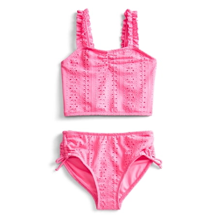 Wonder Nation Girls Ruffle Eyelet Tankini Swimsuit, 2-Piece, Bubble Pink, Sizes 4-18