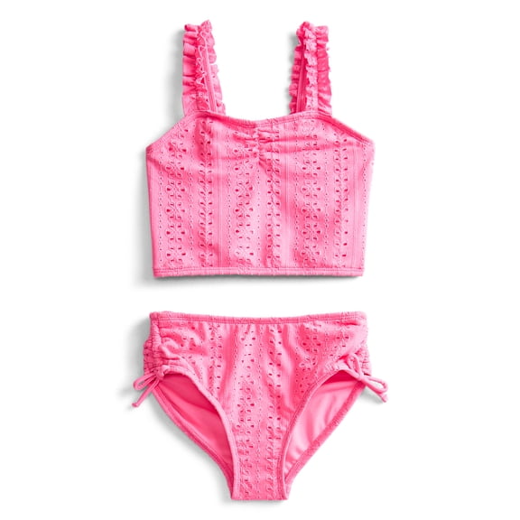 Wonder Nation Girls Ruffle Eyelet Tankini Swimsuit, 2-Piece, Sizes 4-18