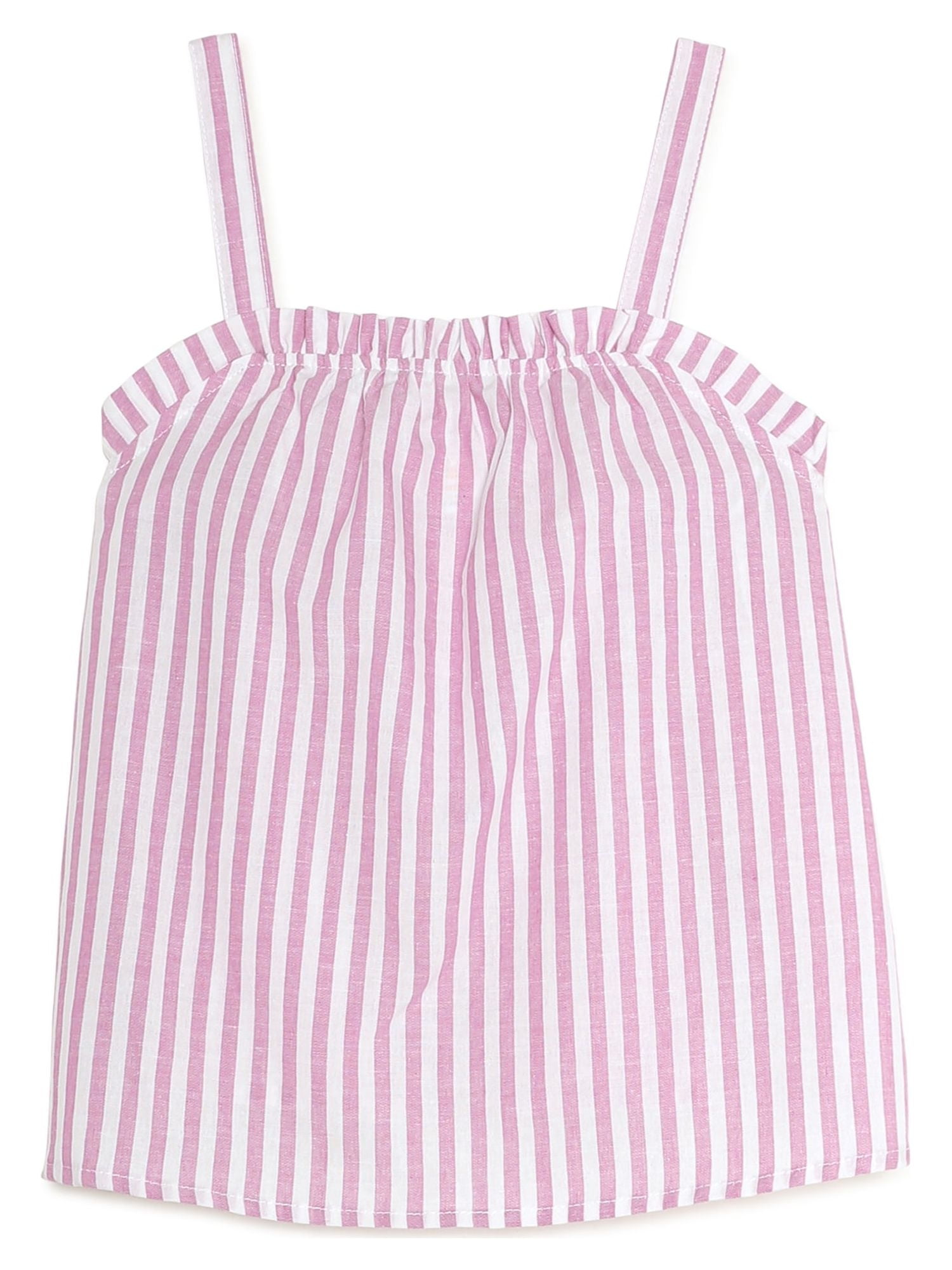 Wonder Nation Girls Ruffle Neck Striped Woven Tank Top