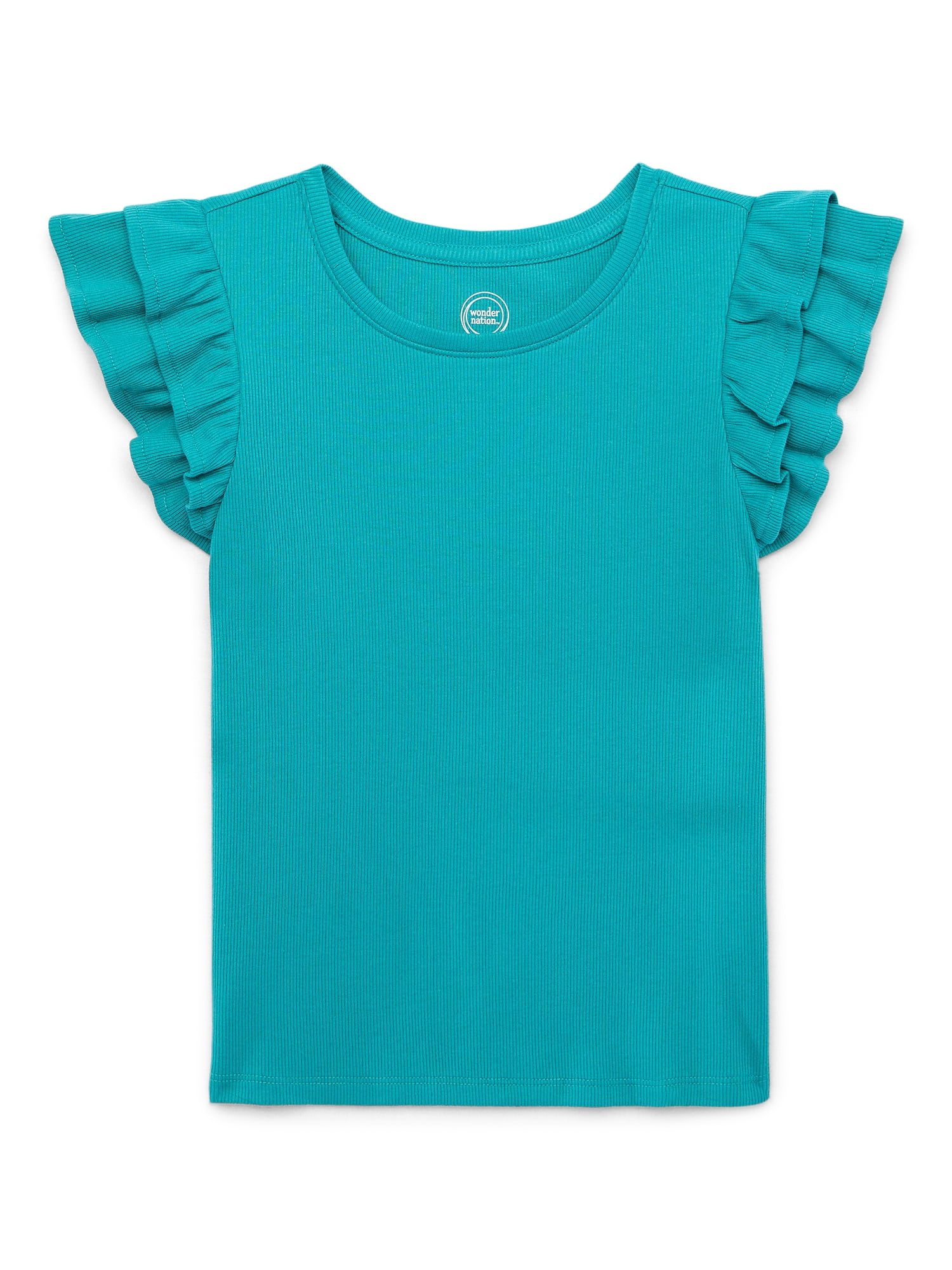 Wonder Nation Girls Ribbed Top with Ruffle Sleeves, Sizes 4-18 & Plus ...