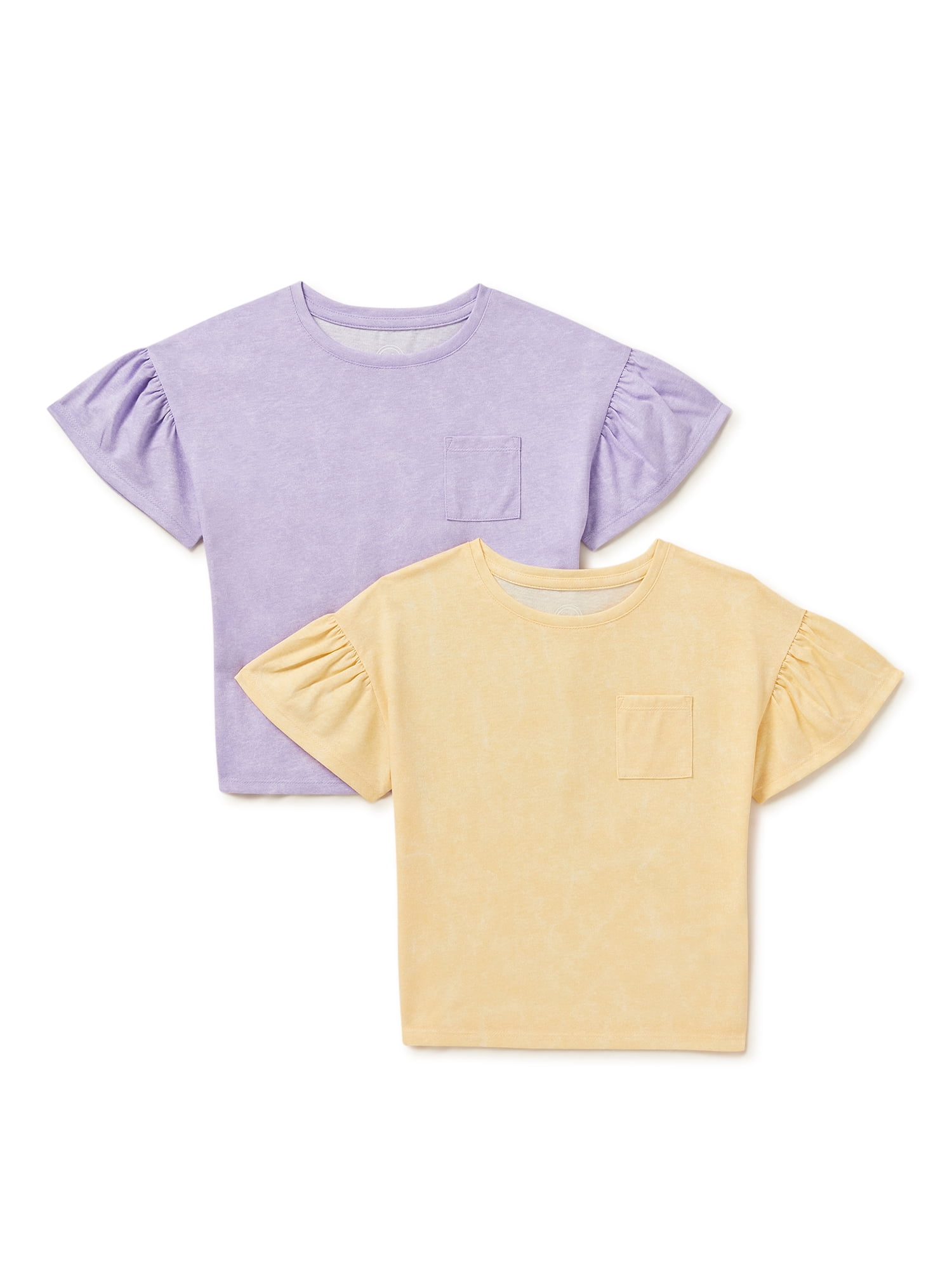 Wonder Nation Girls Ruffle Sleeve Pocket Tee, 2-Pack, Sizes 4-18 & Plus ...