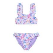 WONDER NATION Girls Ruffle Strap Bikini Top and Scoop Bottoms Swim Set with UPF 50, 2-Piece, Sizes 4-18