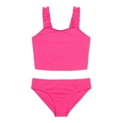 Wonder Nation Girls Ruffle Strap Tankini Swimsuit with UPF 50, 2-Piece, Sizes 4-16