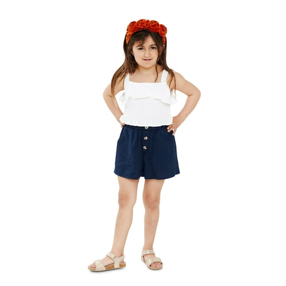 Wonder Nation Girls Ruffle Tank Top and Shorts, 2-Piece Casual Outfit Set, Sizes 4-18 & Plus