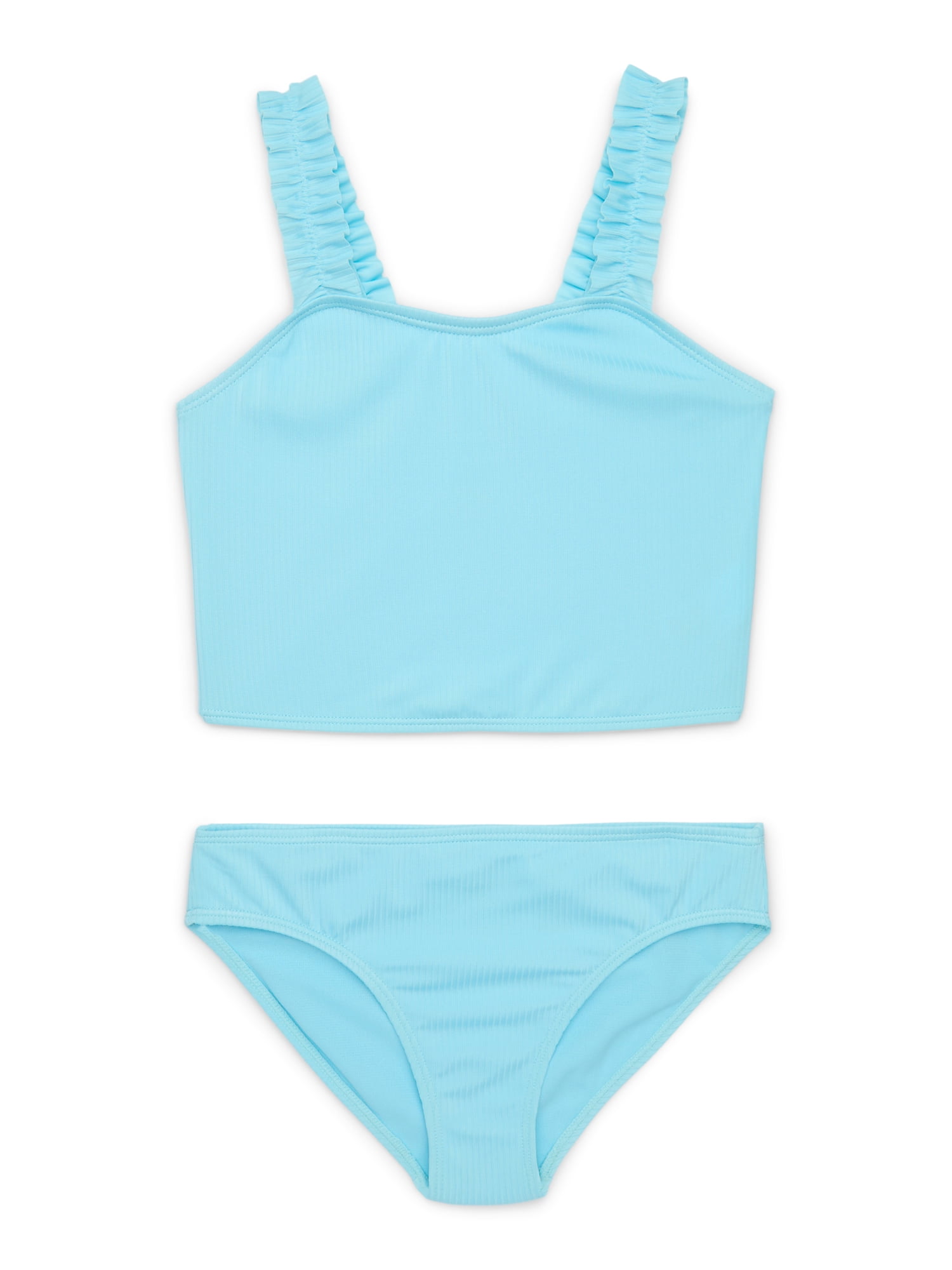 Wonder Nation Girls 2-Piece Ribbed Tankini Swimsuit with UPF50+, Sizes 4-18