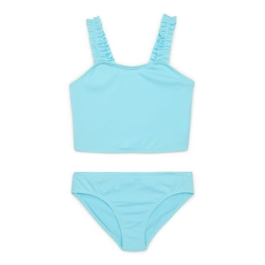 Wonder Nation Girls 2-Piece Ribbed Tankini Swimsuit with UPF50 , Sizes 4-18