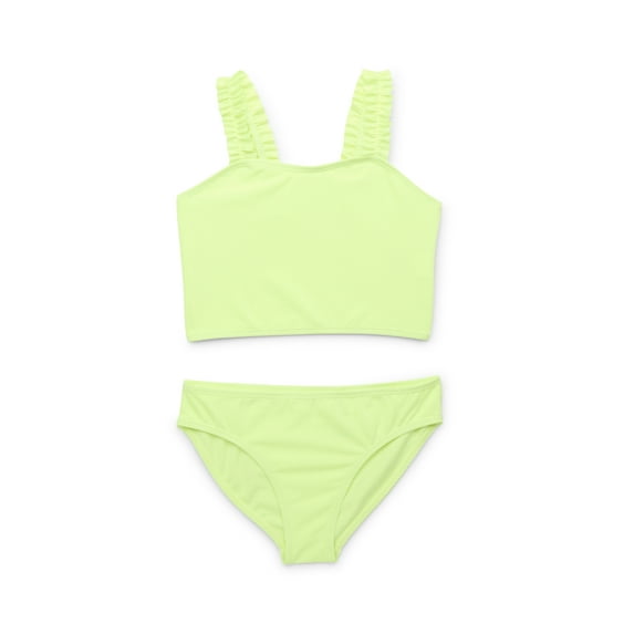 Wonder Nation Girls 2-Piece Ribbed Tankini Swimsuit with UPF50+, Sizes 4-18