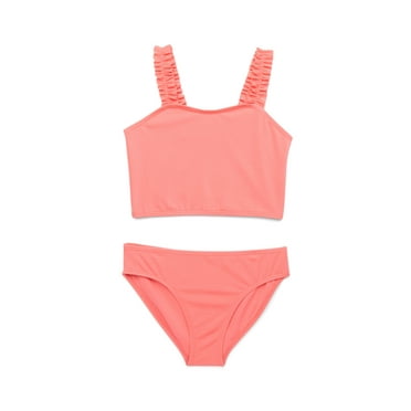 Wonder Nation Girls 2-Piece Ribbed Tankini Swimsuit with UPF50 , Sizes 4-18
