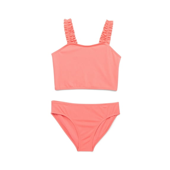 Wonder Nation Girls 2-Piece Ribbed Tankini Swimsuit with UPF50+, Sizes 4-18